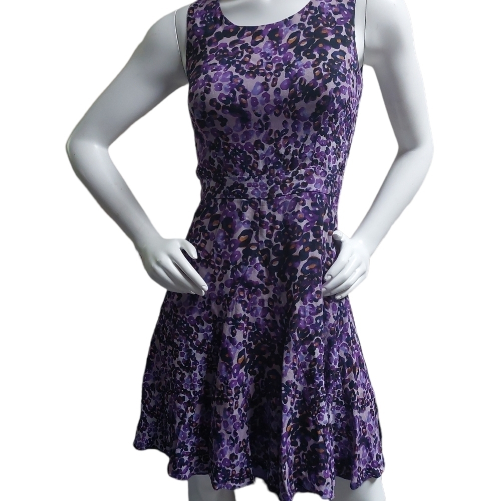 Diane Von Furstenberg Purple Dress Size 4 Animal Print Leopard Drop Waist Flare